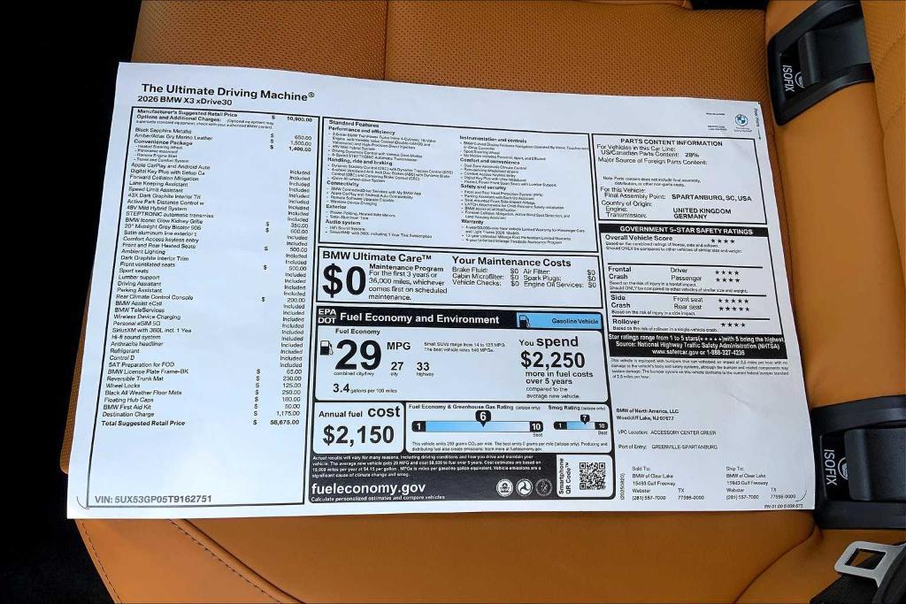 new 2026 BMW X3 car, priced at $52,483