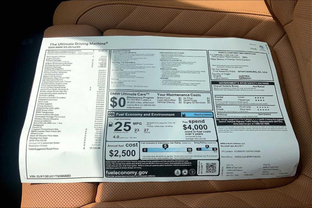 new 2026 BMW X5 car, priced at $72,999
