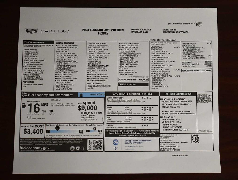 used 2023 Cadillac Escalade car, priced at $75,877