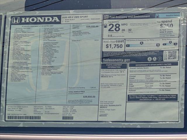 new 2026 Honda HR-V car, priced at $30,349