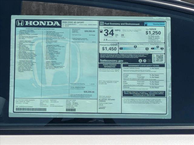 new 2026 Honda Civic car, priced at $28,099