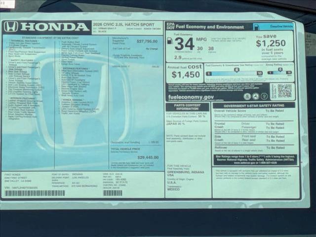 new 2026 Honda Civic car, priced at $29,944