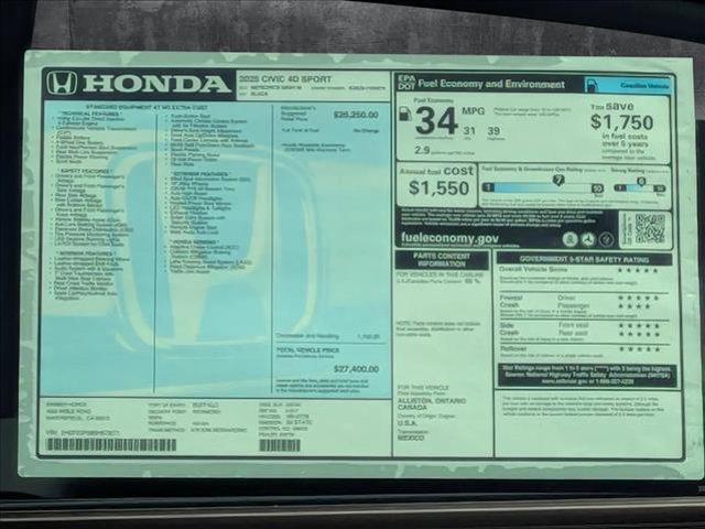 new 2025 Honda Civic car, priced at $27,400