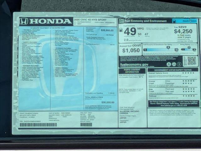 new 2025 Honda Civic Hybrid car, priced at $30,555