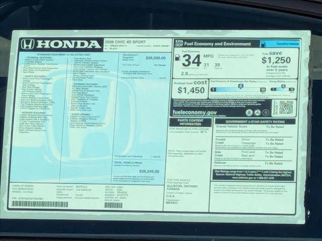 new 2026 Honda Civic car, priced at $28,744