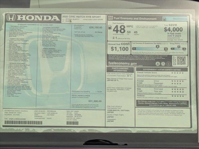 new 2025 Honda Civic Hybrid car, priced at $31,300