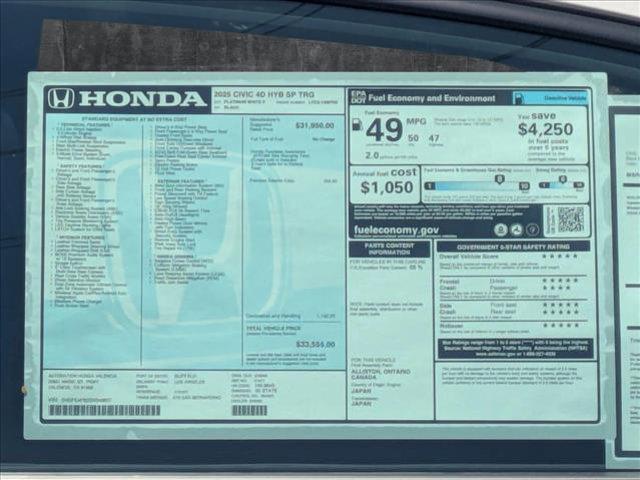 new 2025 Honda Civic Hybrid car, priced at $33,555