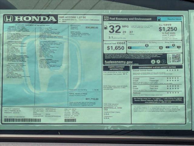 new 2025 Honda Accord car, priced at $31,710