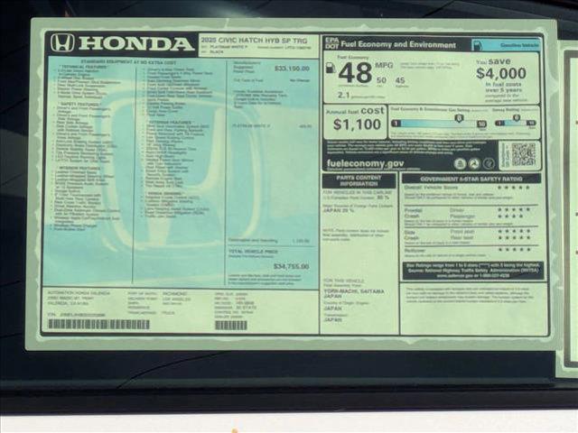 new 2025 Honda Civic Hybrid car, priced at $34,755