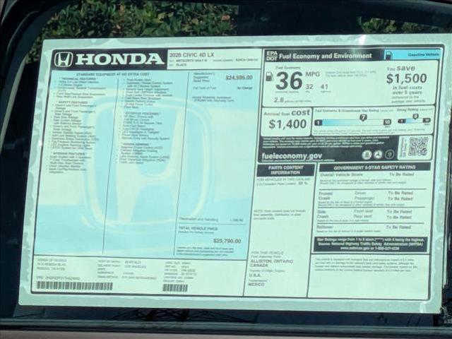 new 2026 Honda Civic car, priced at $26,289