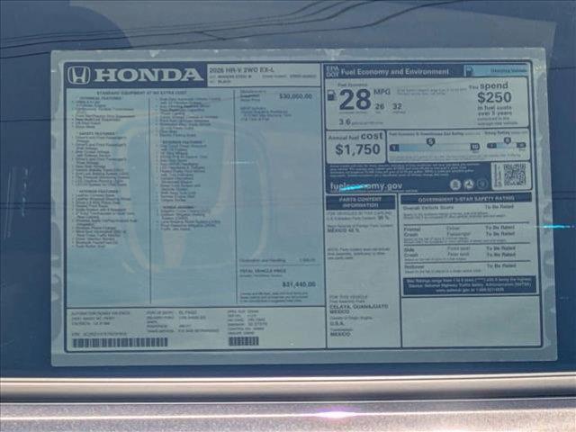 new 2026 Honda HR-V car, priced at $31,594