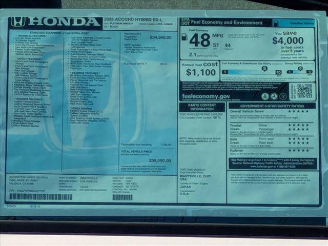 new 2025 Honda Accord Hybrid car, priced at $37,089