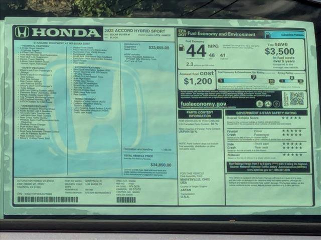 new 2025 Honda Accord Hybrid car, priced at $34,304