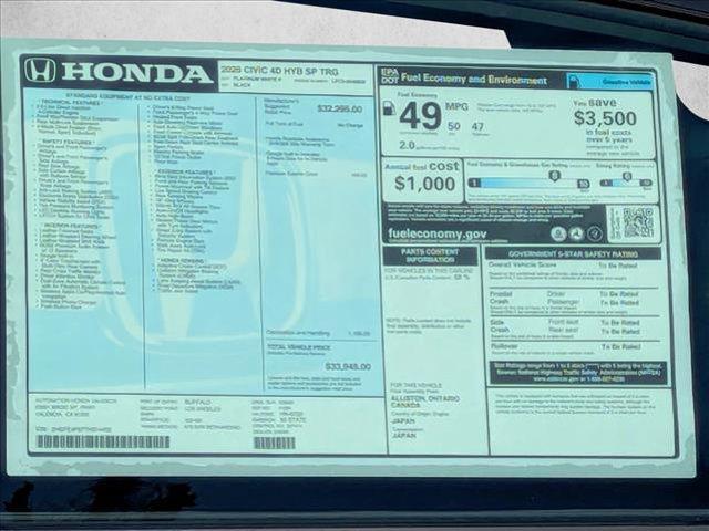 new 2026 Honda Civic Hybrid car, priced at $34,444