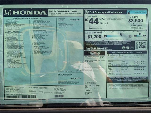 new 2025 Honda Accord Hybrid car, priced at $34,805