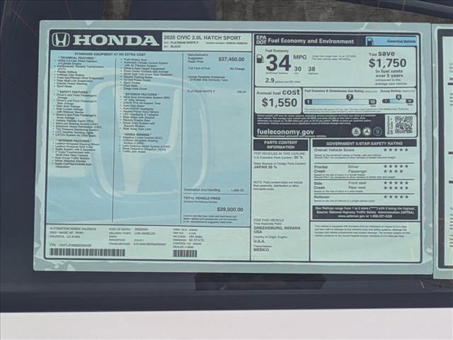 new 2025 Honda Civic car, priced at $29,000