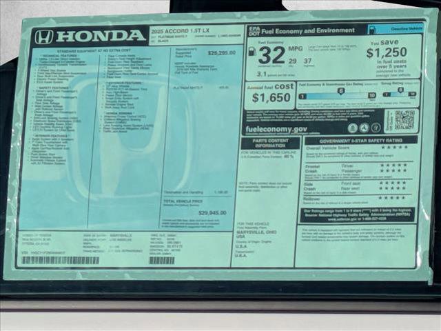 new 2025 Honda Accord car, priced at $30,444