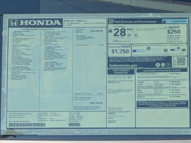 new 2026 Honda HR-V car, priced at $28,604
