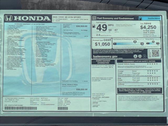 new 2025 Honda Civic Hybrid car, priced at $30,555
