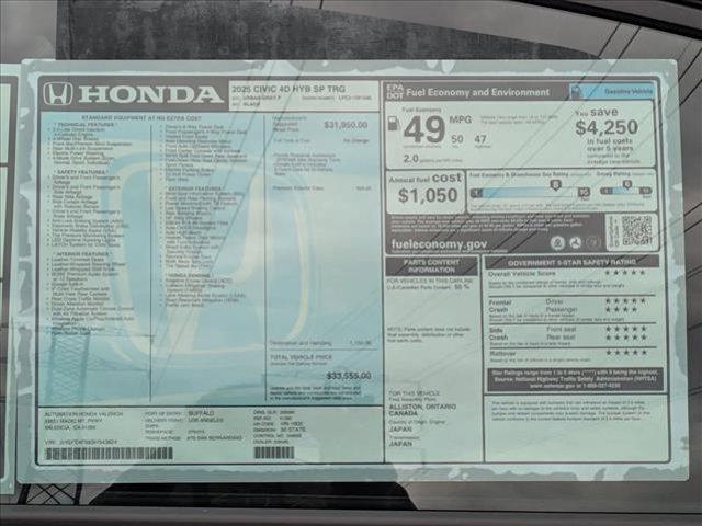 new 2025 Honda Civic Hybrid car, priced at $33,555