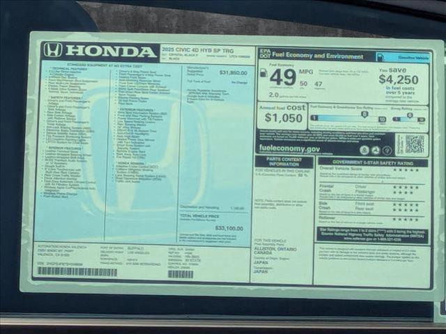 new 2025 Honda Civic Hybrid car, priced at $33,100