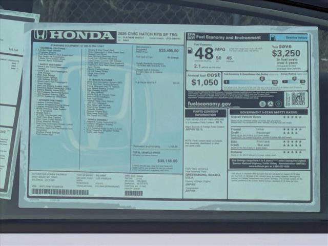 new 2026 Honda Civic Hybrid car, priced at $35,644