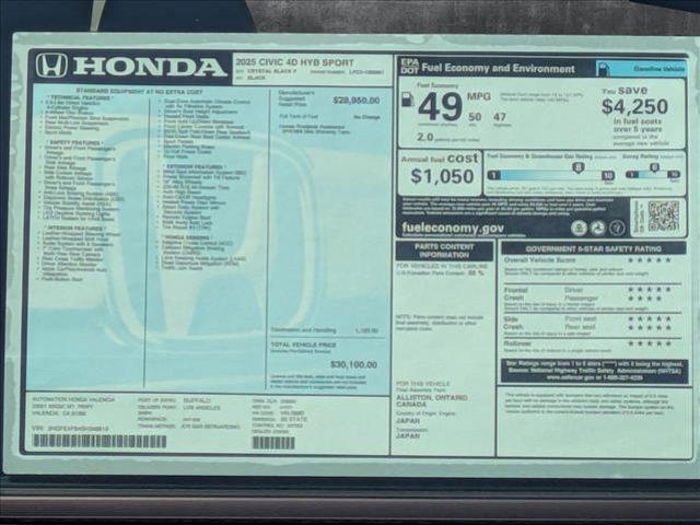 new 2025 Honda Civic Hybrid car, priced at $30,100