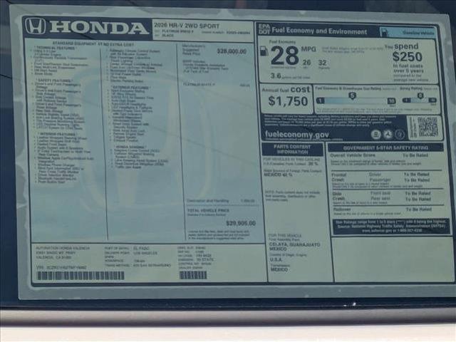 new 2026 Honda HR-V car, priced at $30,404