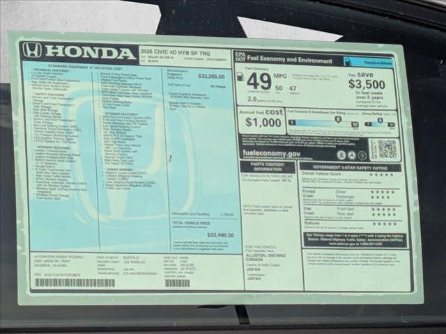 new 2026 Honda Civic Hybrid car, priced at $33,989