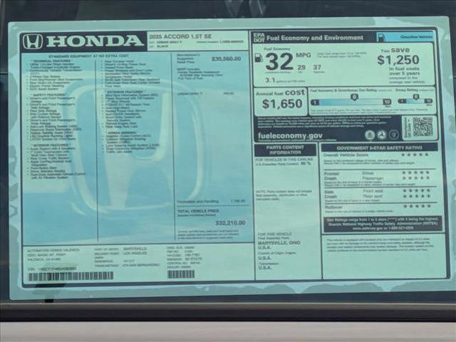 new 2025 Honda Accord car, priced at $32,709