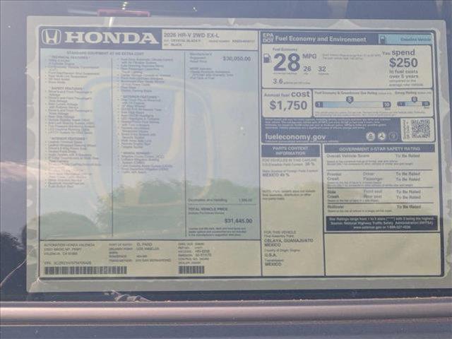 new 2026 Honda HR-V car, priced at $31,594