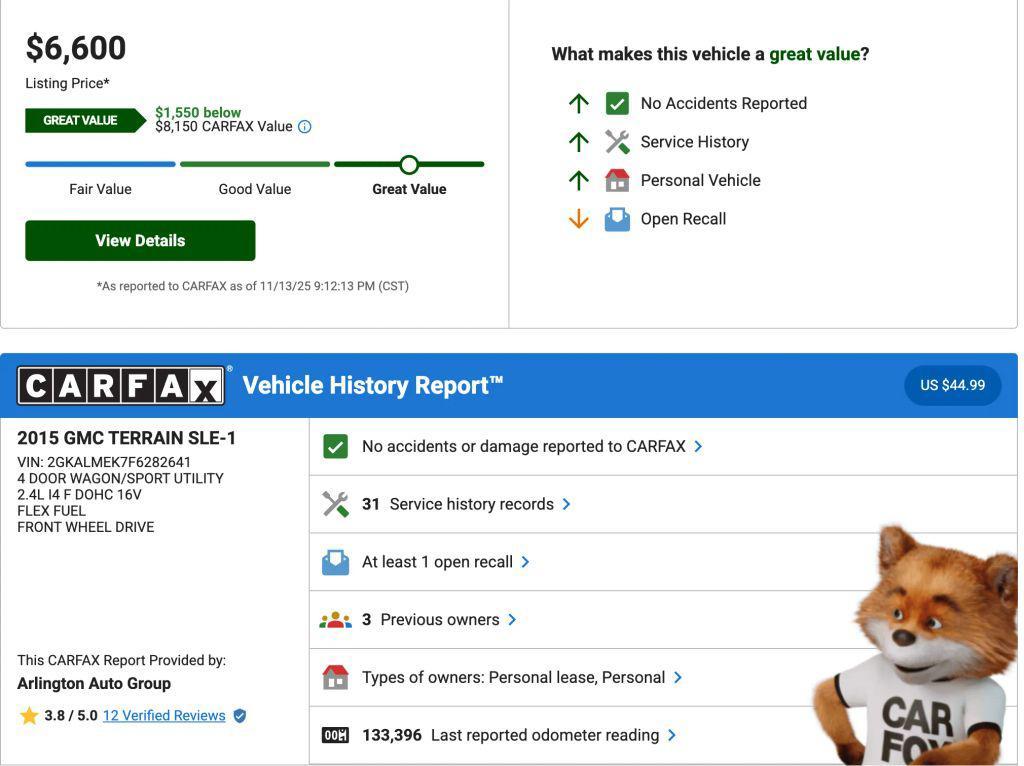 used 2015 GMC Terrain car, priced at $6,495