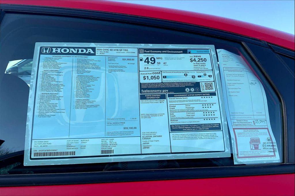 new 2025 Honda Civic Hybrid car, priced at $33,100