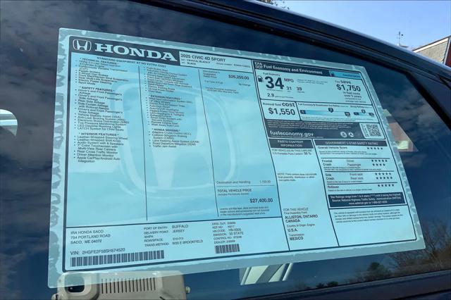 new 2025 Honda Civic car, priced at $27,400