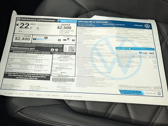 new 2025 Volkswagen Atlas car, priced at $42,051