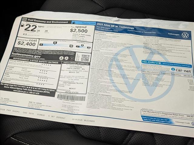 new 2025 Volkswagen Atlas car, priced at $41,137