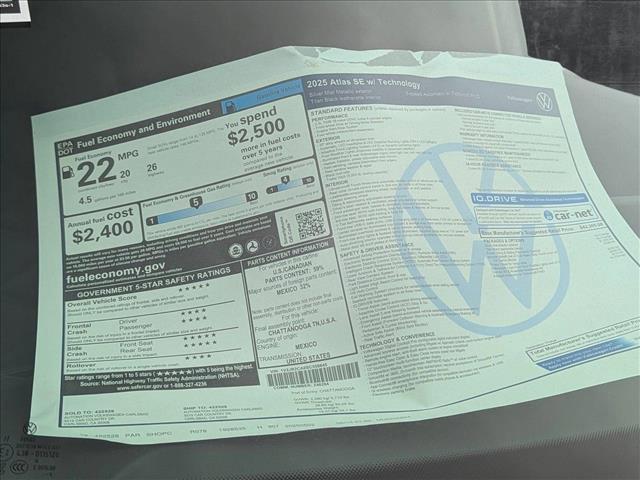 new 2025 Volkswagen Atlas car, priced at $41,539