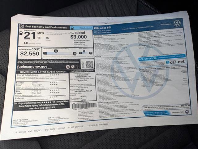 new 2024 Volkswagen Atlas car, priced at $46,495