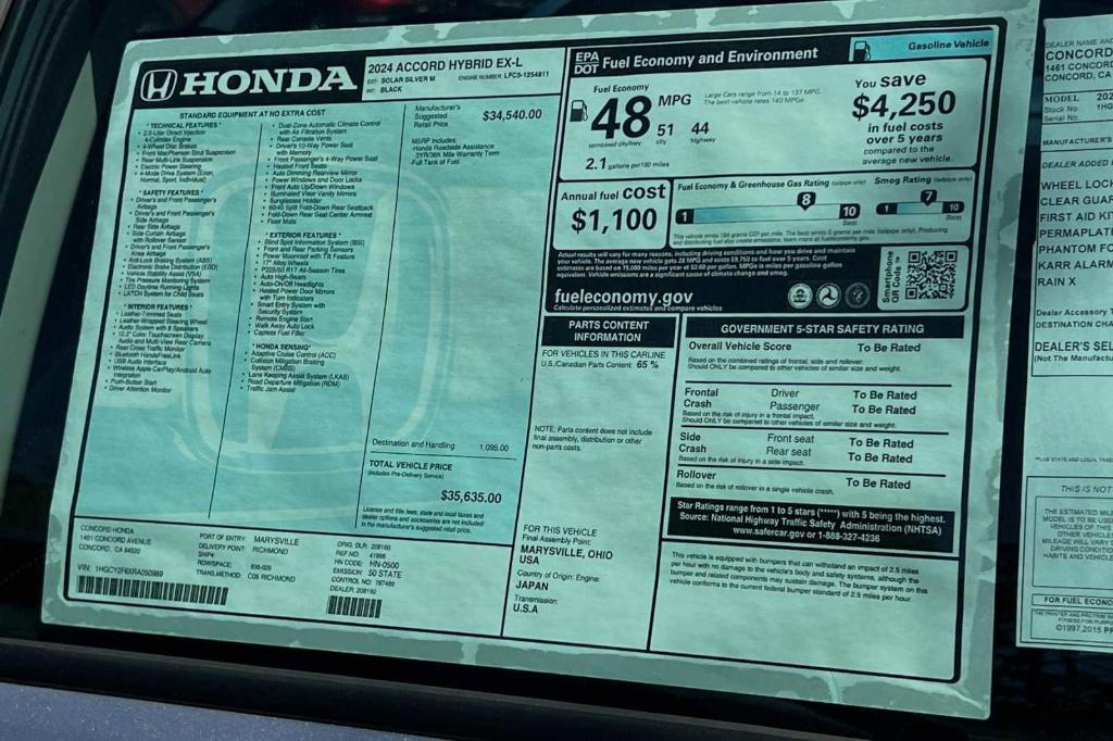 new 2024 Honda Accord Hybrid car, priced at $33,991