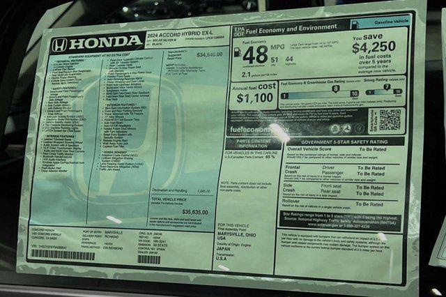 new 2024 Honda Accord Hybrid car, priced at $34,172