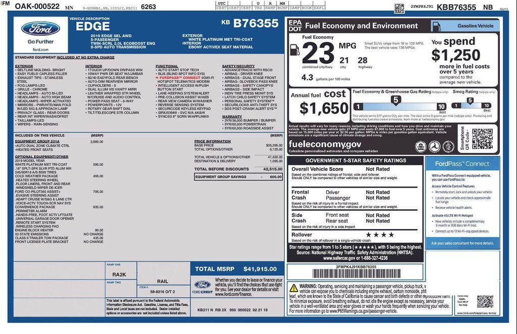 used 2019 Ford Edge car, priced at $17,920