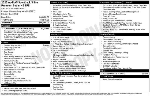 used 2025 Audi A5 Sportback car, priced at $48,977