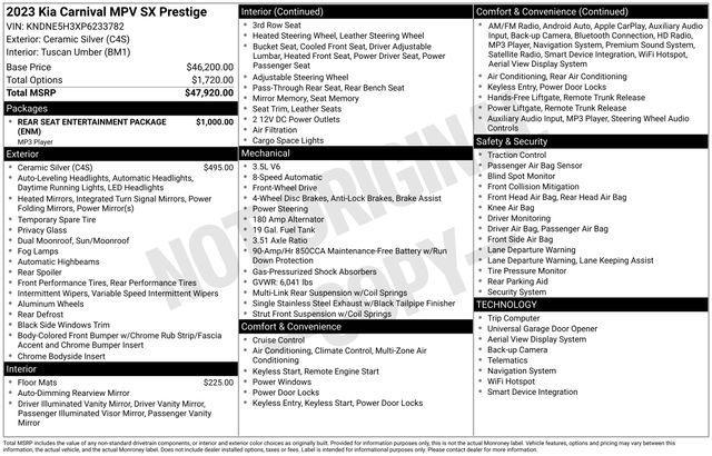 used 2023 Kia Carnival car, priced at $38,546