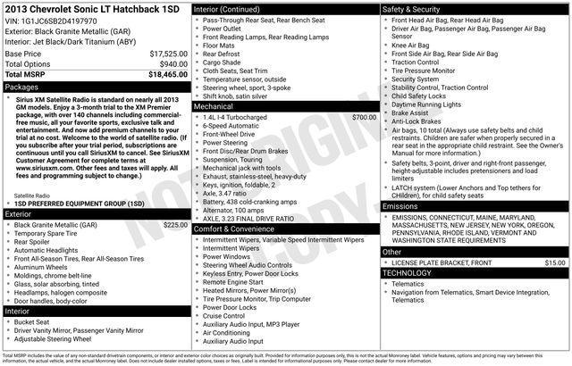 used 2013 Chevrolet Sonic car