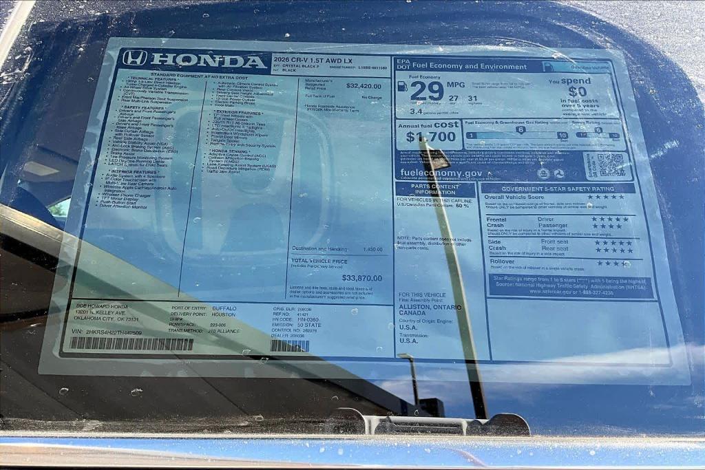 new 2026 Honda CR-V car, priced at $33,495