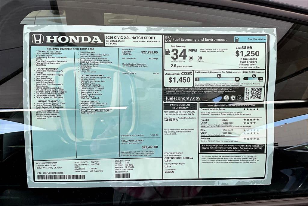 new 2026 Honda Civic car, priced at $29,320