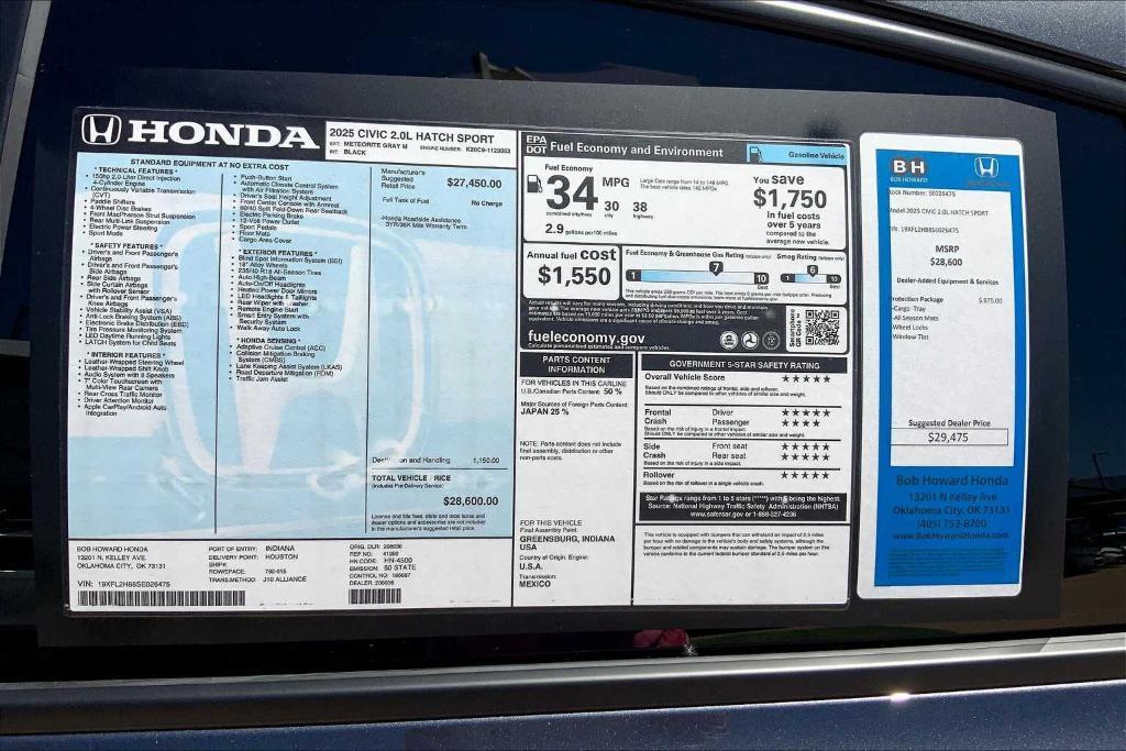 new 2025 Honda Civic car, priced at $28,475
