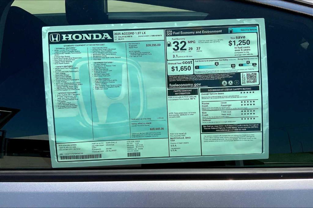 new 2025 Honda Accord car, priced at $28,820
