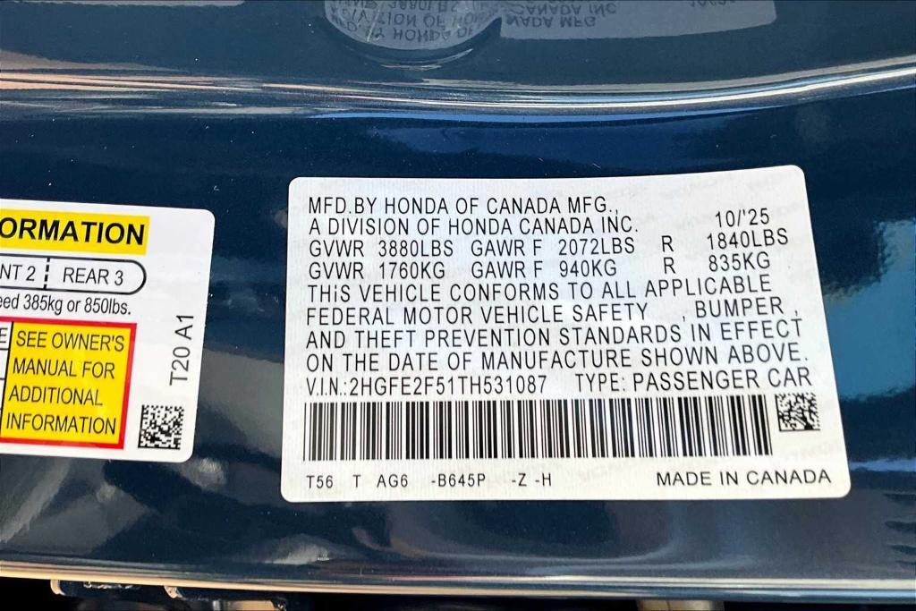 new 2026 Honda Civic car, priced at $27,665