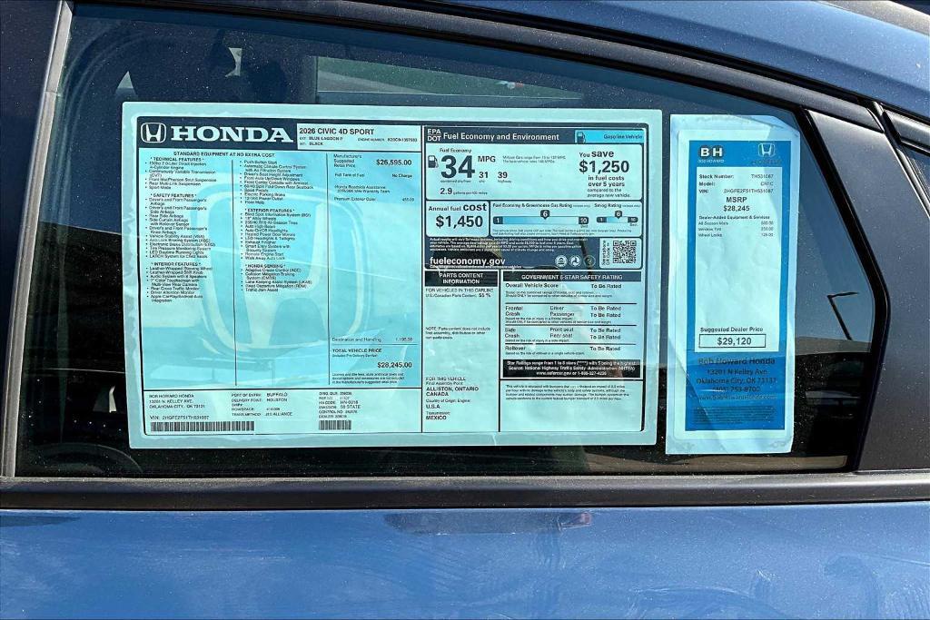 new 2026 Honda Civic car, priced at $27,665